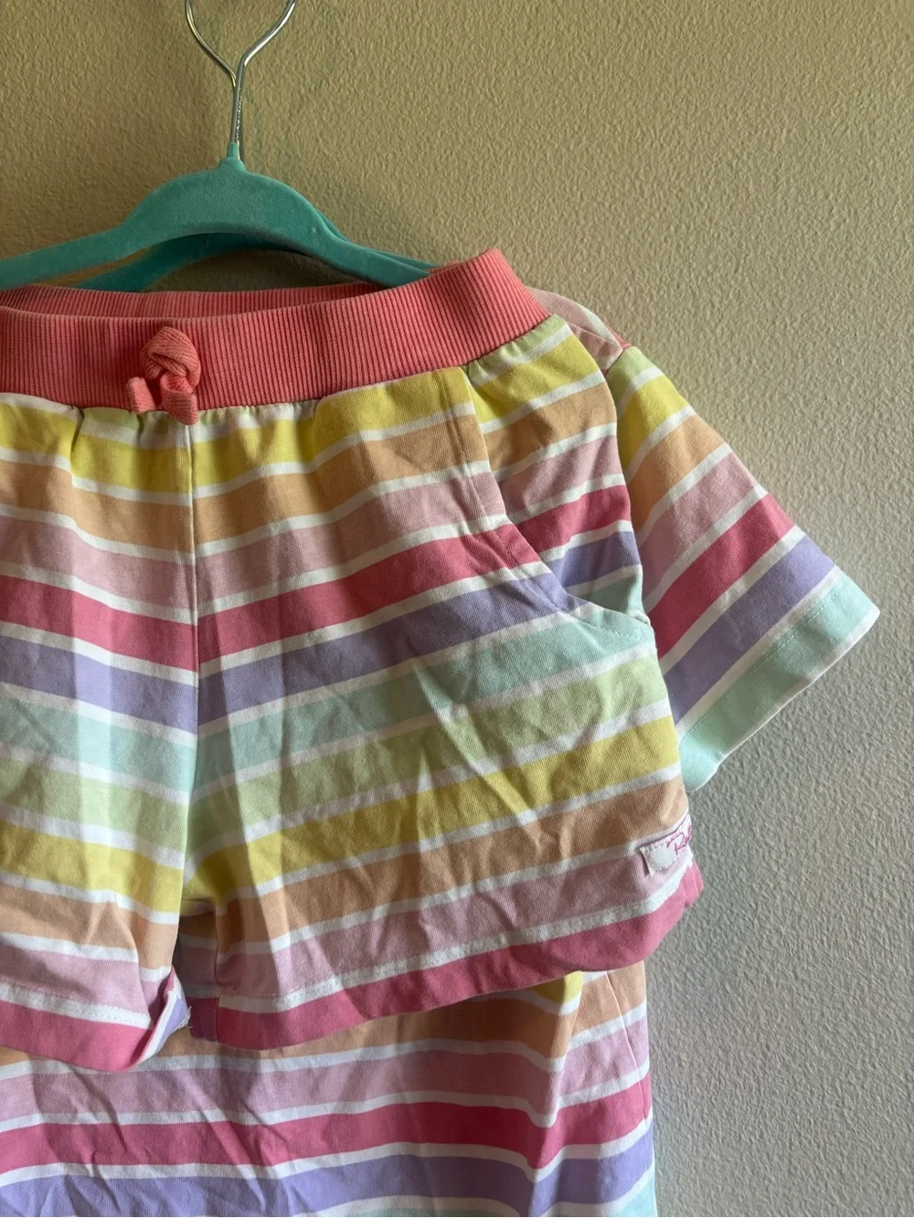 Ruffle Butts Pastel Rainbow Stripe Short-Sleeve Tee - Pink Trim